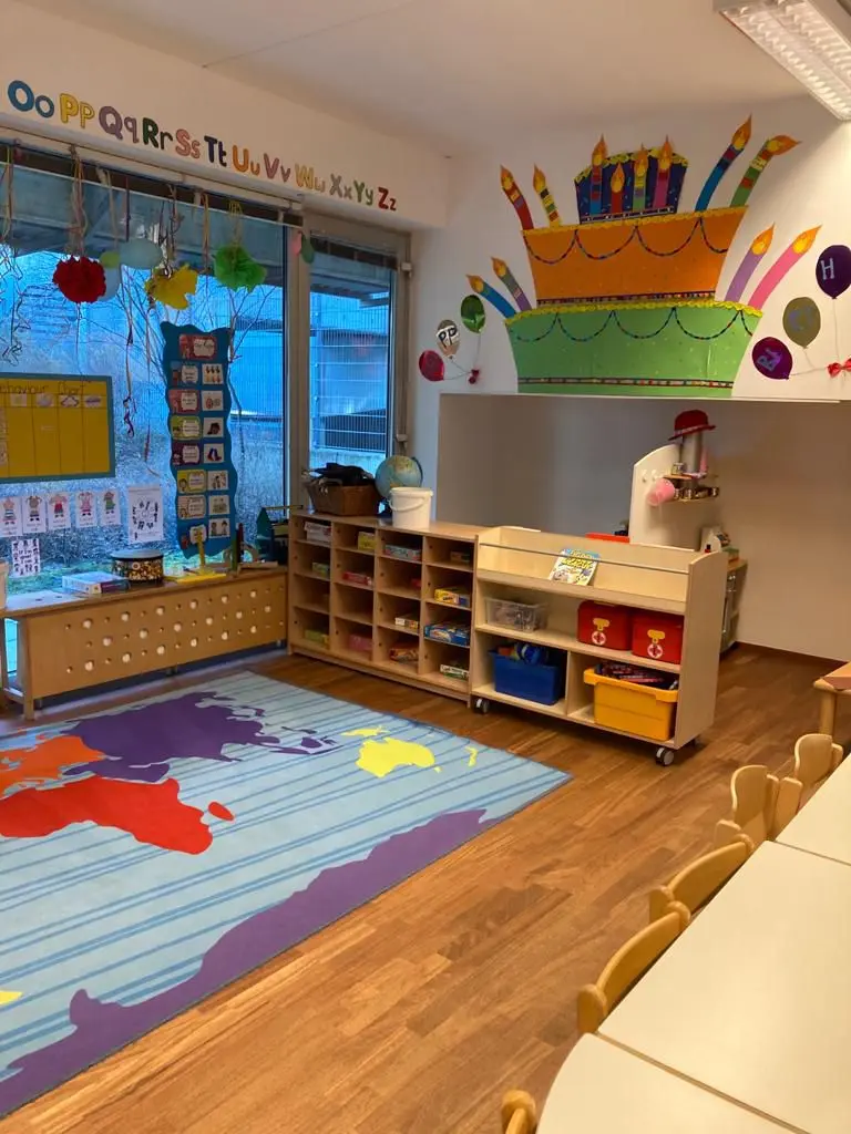 Classroom shelves and learning materials at Vienna English Preschool