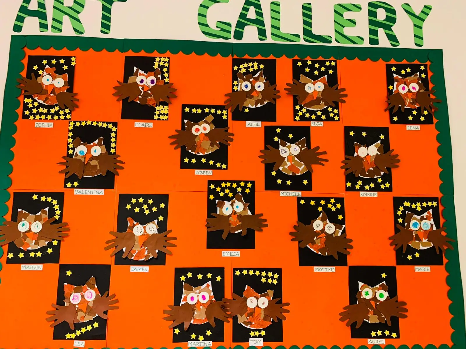Owl Art Gallery Board at Vienna English Preschool
