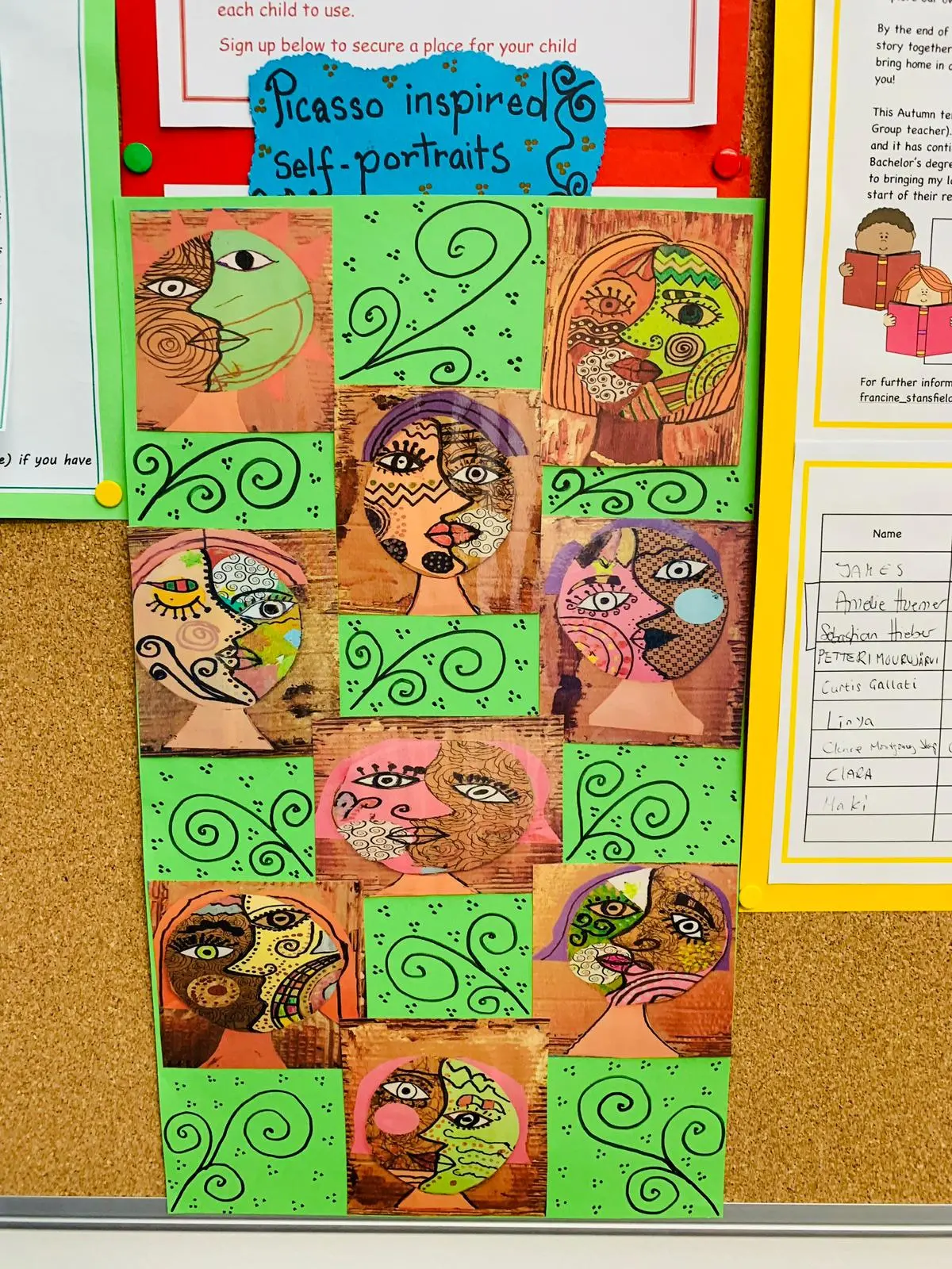 Green Group Artwork Board at Vienna English Preschool